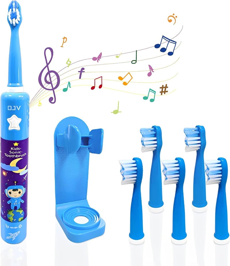 OJV 8620 Musical Electric Toothbrushes for Kids Children, 3 Modes 2 Min Timer, 6 Bristles Rechargeable Power Smart Sonic Music Play Song Toothbrush for Girls Age 3-14 with Wall Mounted Holder (Blue) - Image 1